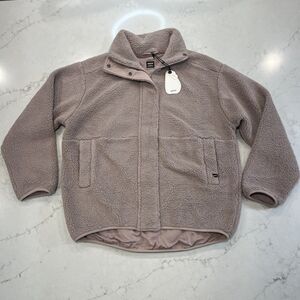 Prana NEW Flurry Jacket Womens XS Oversized Pink Sherpa Fleece Full Zip Snap